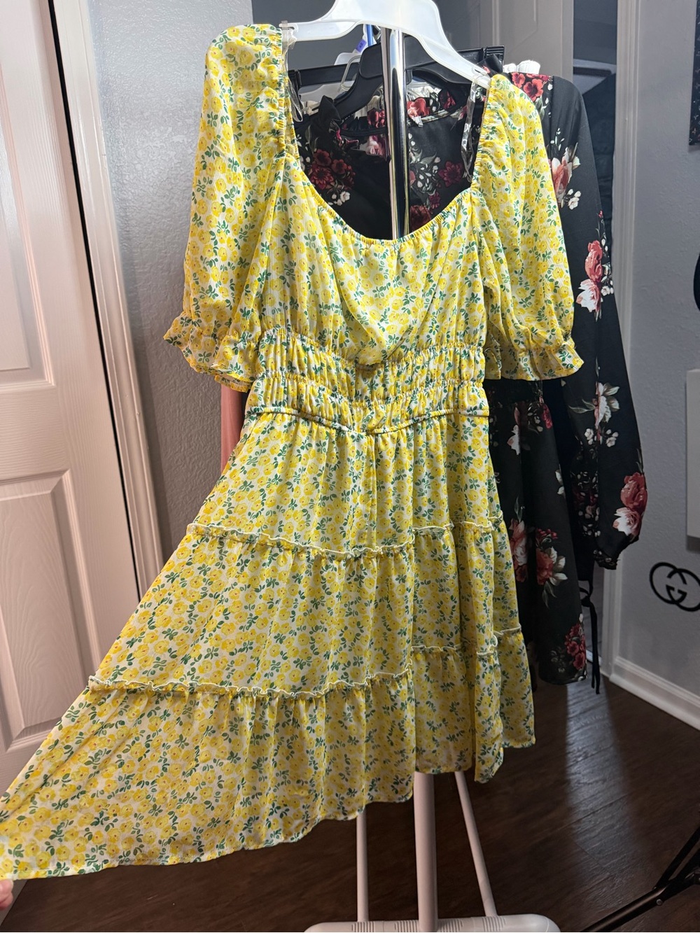 Trixie Yellow Floral Tiered Puff-Sleeve Dress - Picture 3 of 3